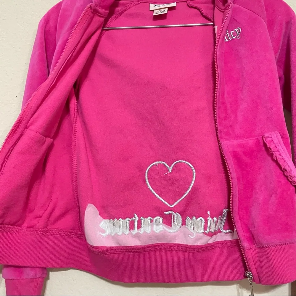 Kids Juicy Couture Hoodie Velour‎ Hot Pink Glitter Scottie Dogs Size 8/10